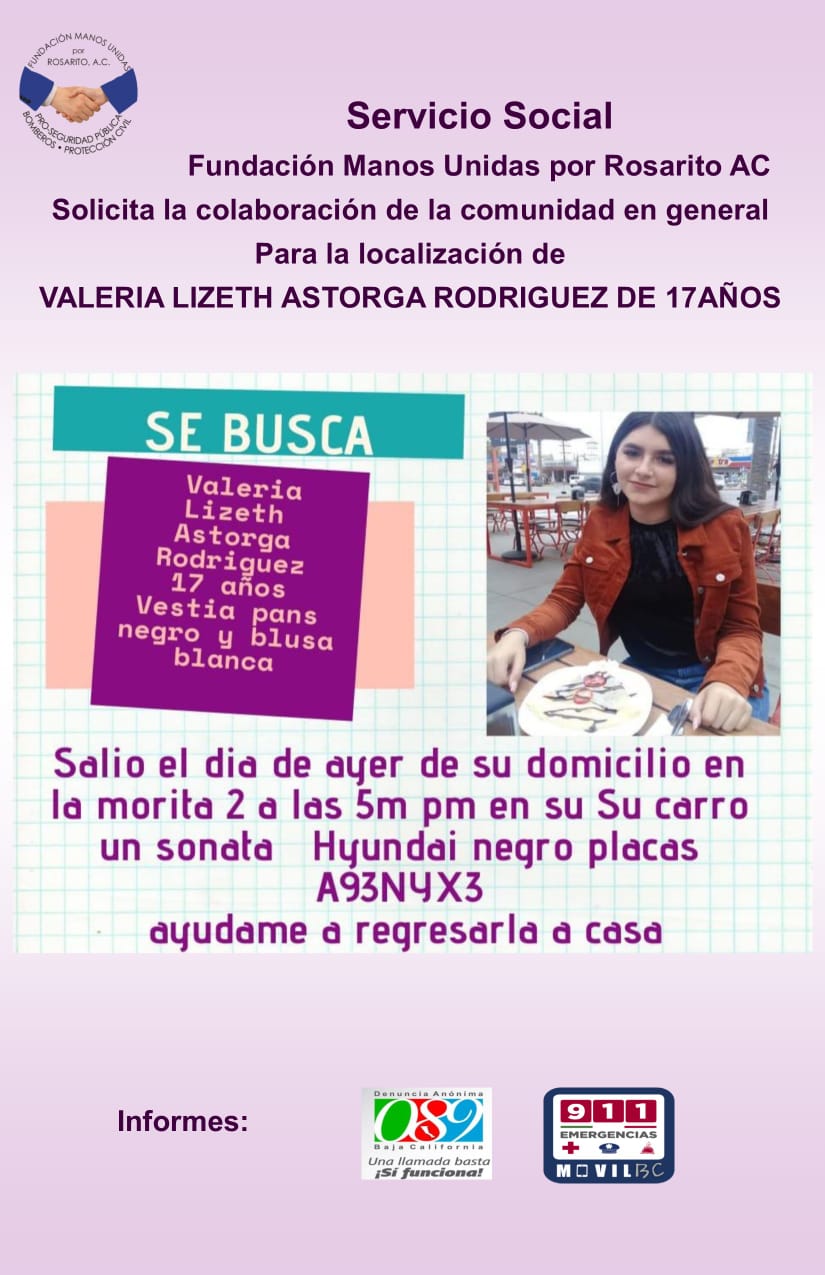 Servicio Social, Valeria Lizeth Astorga Rodriguez de 17 años